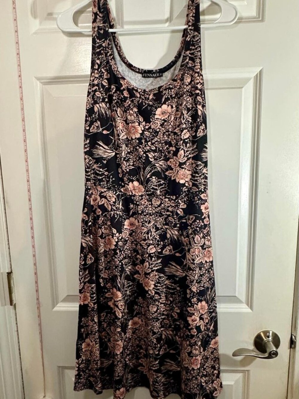 FENSACE Black Pink Floral Tank Dress A-Line Sleeveless Midi Dress Size M